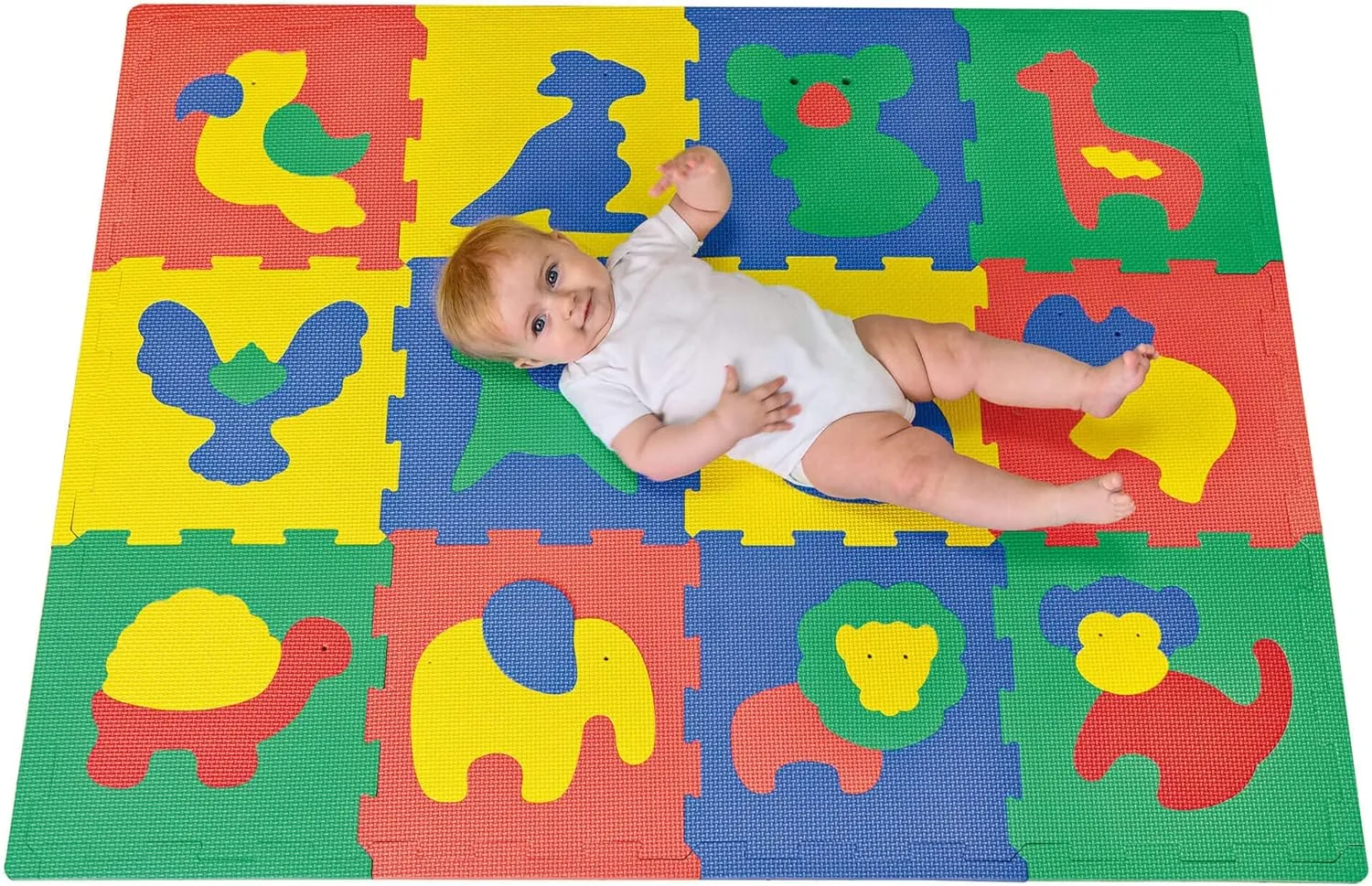 Foam Play Mat for Babies and Children | 12 EVA Foam Floor Tiles with Safari Animals in a Storage Bag |  20% Thicker and Softer Puzzle Mat for Crawling and Learning | 100% Safe, Non-Toxic, Odorless
