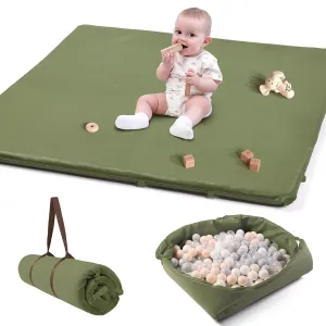 Foam Play Mat for Baby: 2-in-1 Foldable Floor Mat & Ball Pit for Infants and Toddlers - 47x47 Extra Thick Soft Vegan Leather Padded Playmat for 50x50 Playpen for Babies（Green