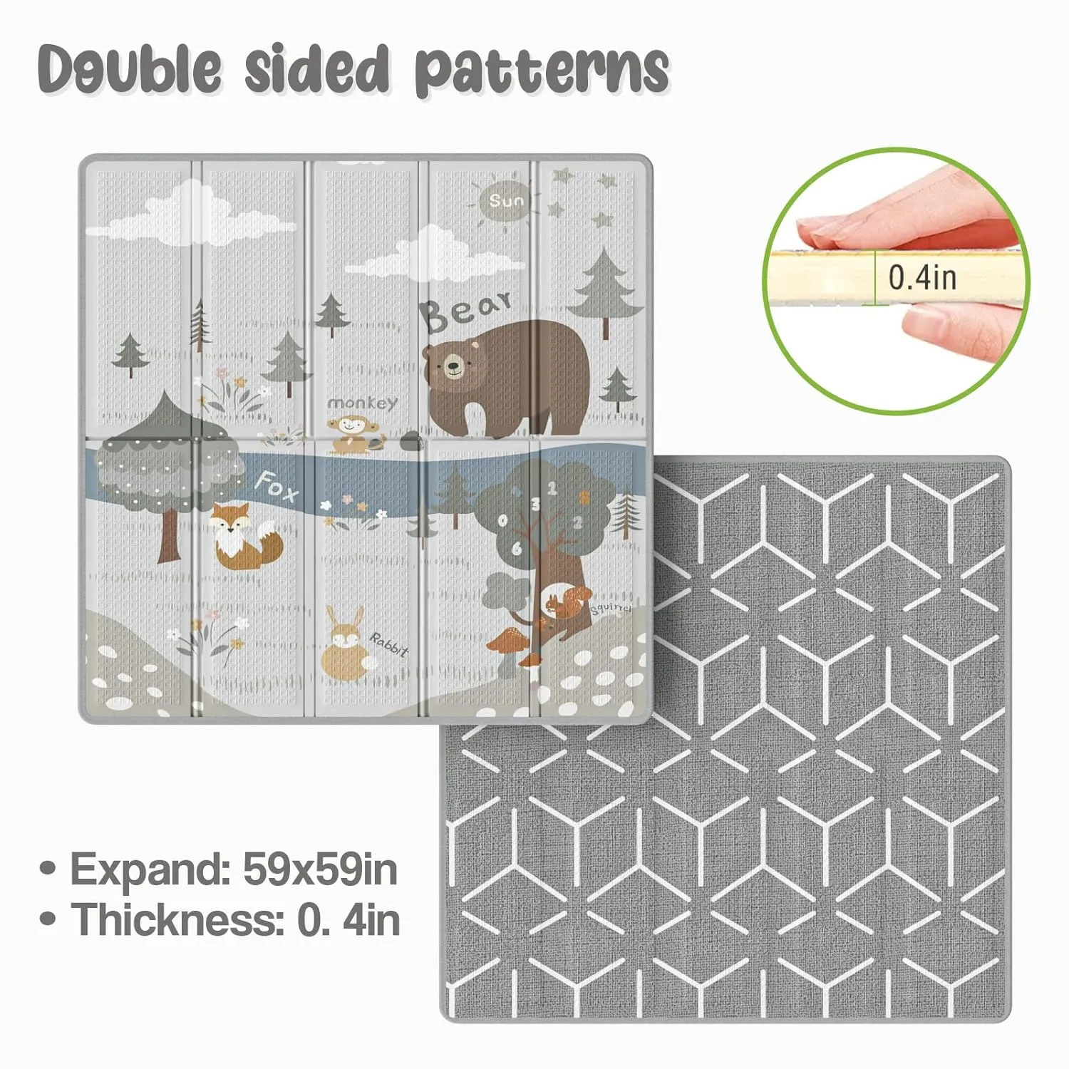 Fodoss Baby Play Mat, 59x59inch Play Mat, 0.4 in Thick Waterproof Playmat for Babies,Kids Foam Play Mat,Waterproof, Carlwing Mat for Baies, Neutral Design Play Mat