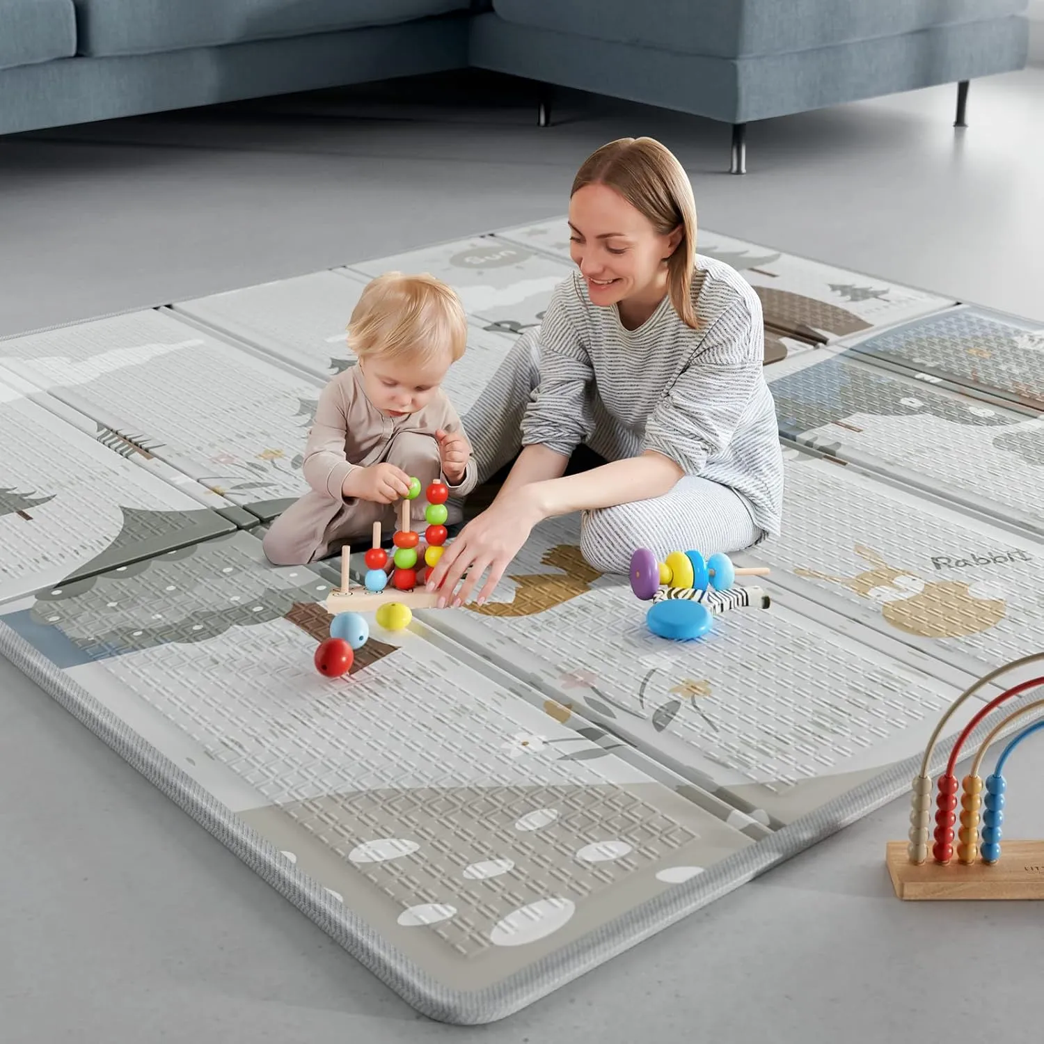 Fodoss Baby Play Mat, 59x59inch Play Mat, 0.4 in Thick Waterproof Playmat for Babies,Kids Foam Play Mat,Waterproof, Carlwing Mat for Baies, Neutral Design Play Mat