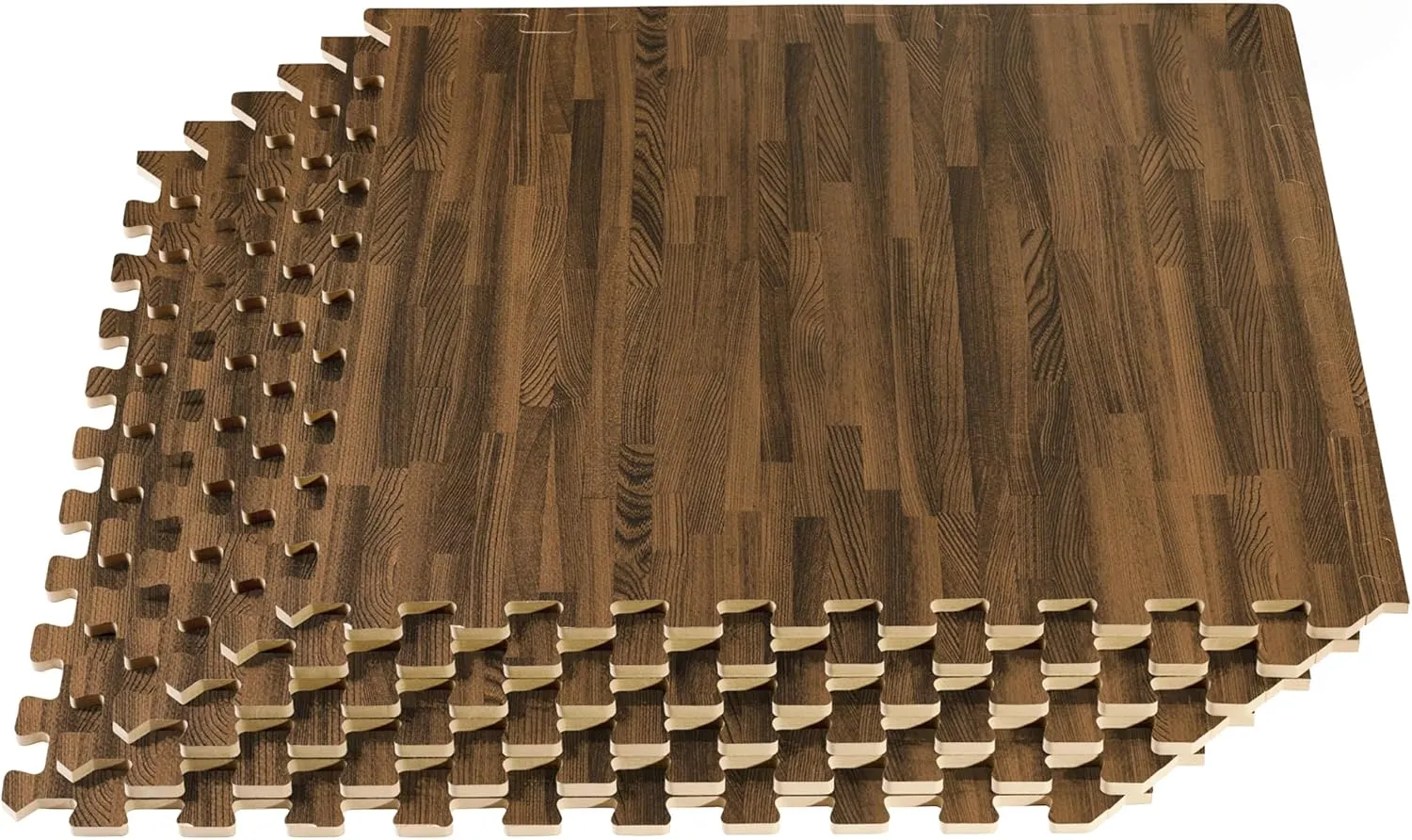 Forest Floor 5/8 Inch Thick Printed Foam Tiles, Premium Wood Grain Interlocking Foam Floor Mats, Anti-Fatigue Flooring
