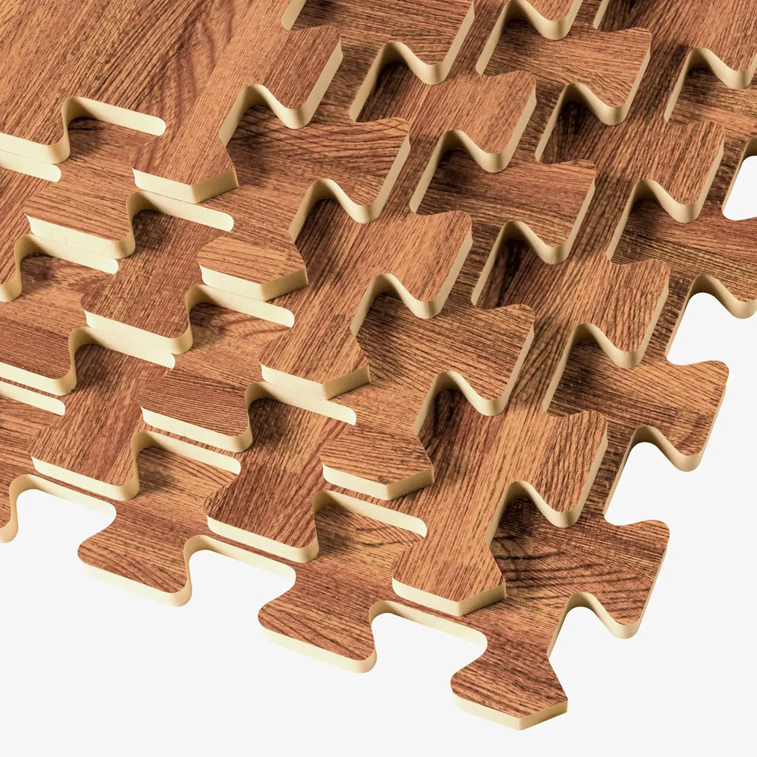 Forest Floor 5/8 Inch Thick Printed Foam Tiles, Premium Wood Grain Interlocking Foam Floor Mats, Anti-Fatigue Flooring