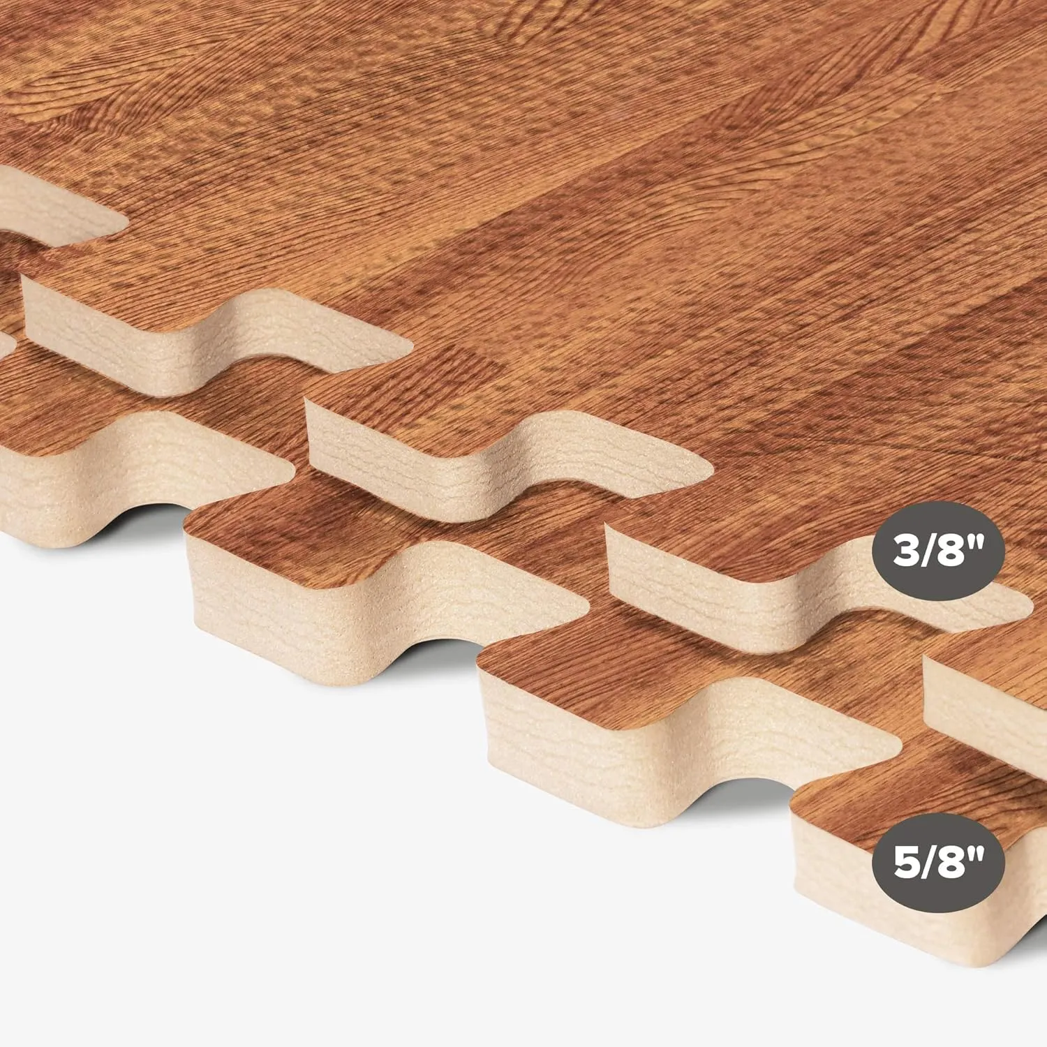 Forest Floor 5/8 Inch Thick Printed Foam Tiles, Premium Wood Grain Interlocking Foam Floor Mats, Anti-Fatigue Flooring
