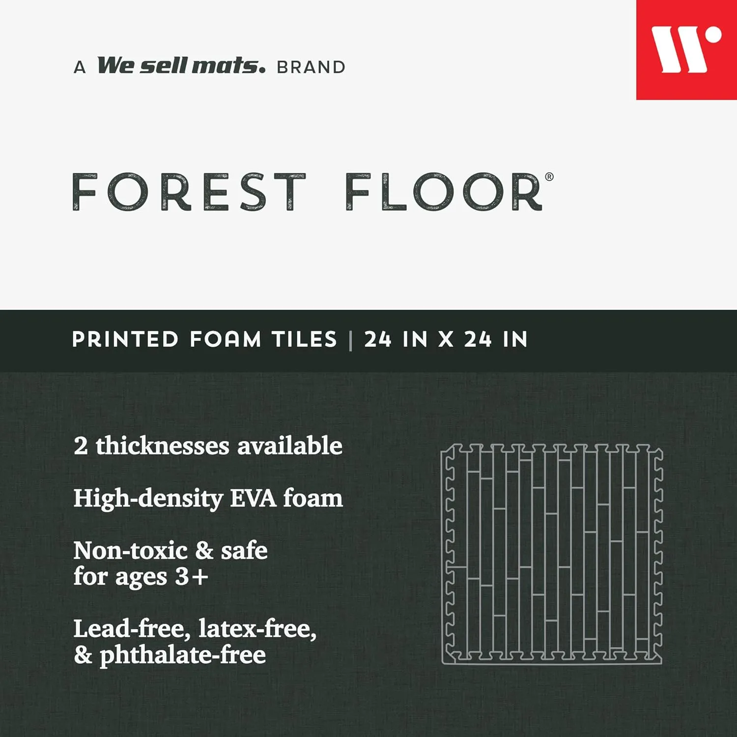 Forest Floor 5/8 Inch Thick Printed Foam Tiles, Premium Wood Grain Interlocking Foam Floor Mats, Anti-Fatigue Flooring