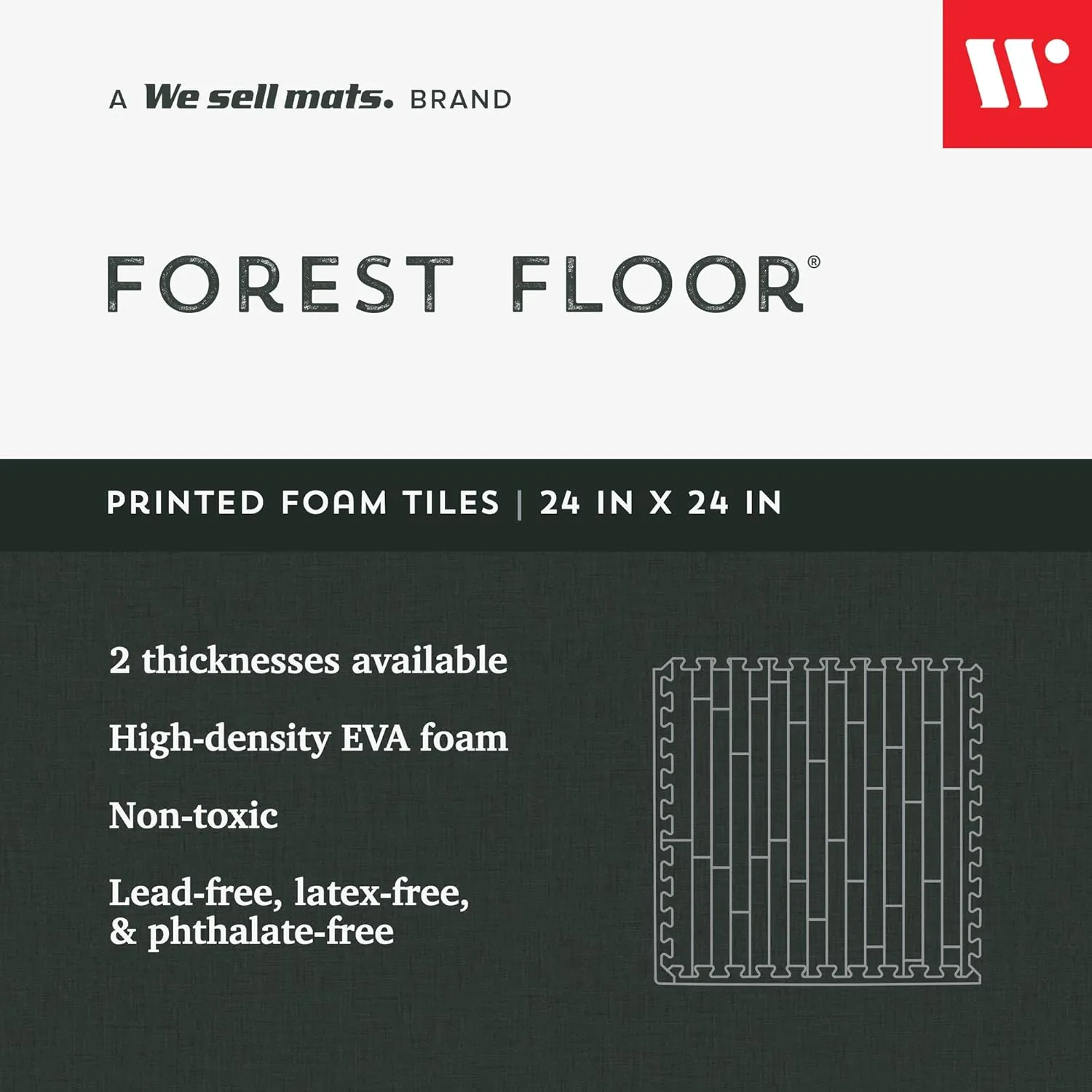 Forest Floor 5/8 Inch Thick Printed Foam Tiles, Premium Wood Grain Interlocking Foam Floor Mats, Anti-Fatigue Flooring