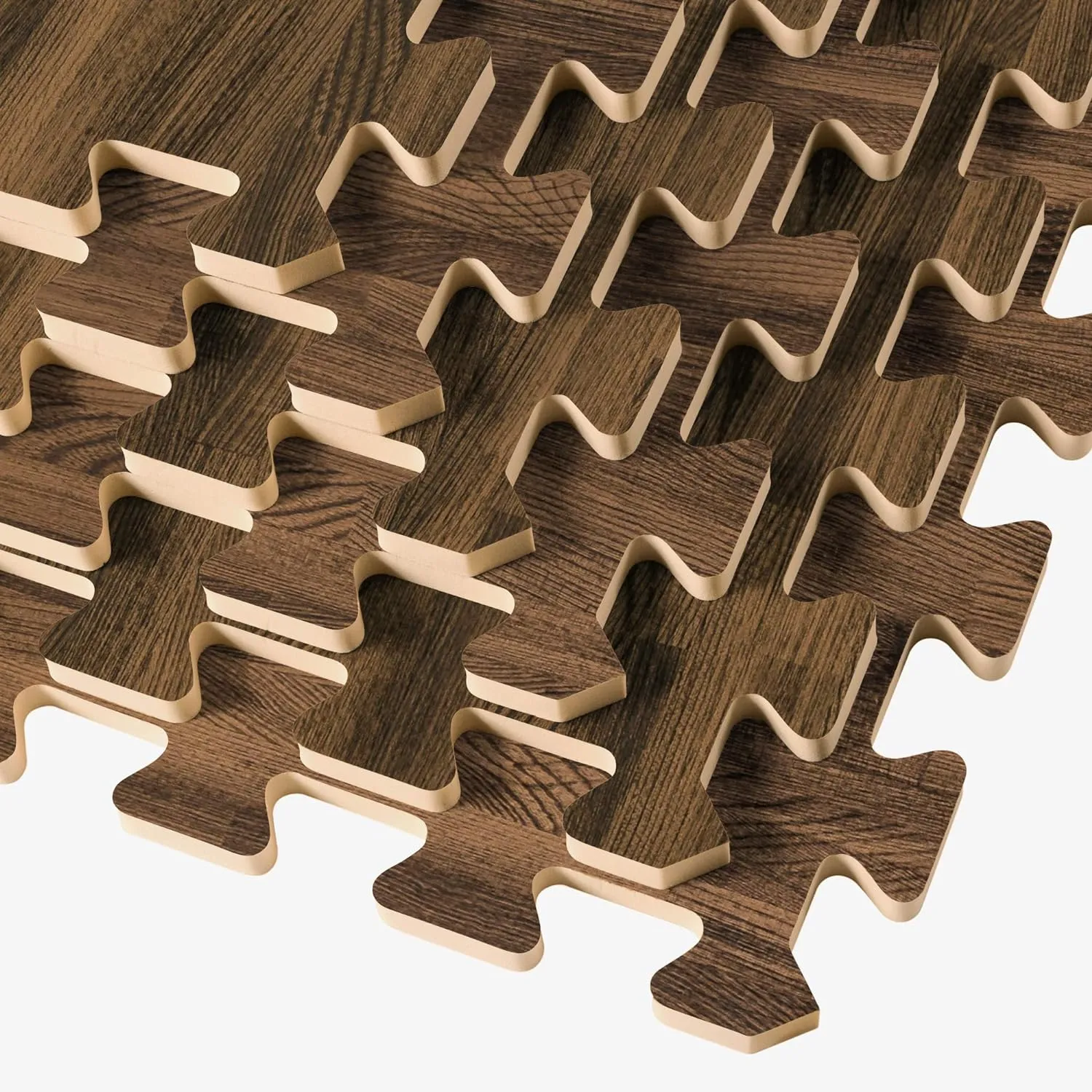 Forest Floor 5/8 Inch Thick Printed Foam Tiles, Premium Wood Grain Interlocking Foam Floor Mats, Anti-Fatigue Flooring