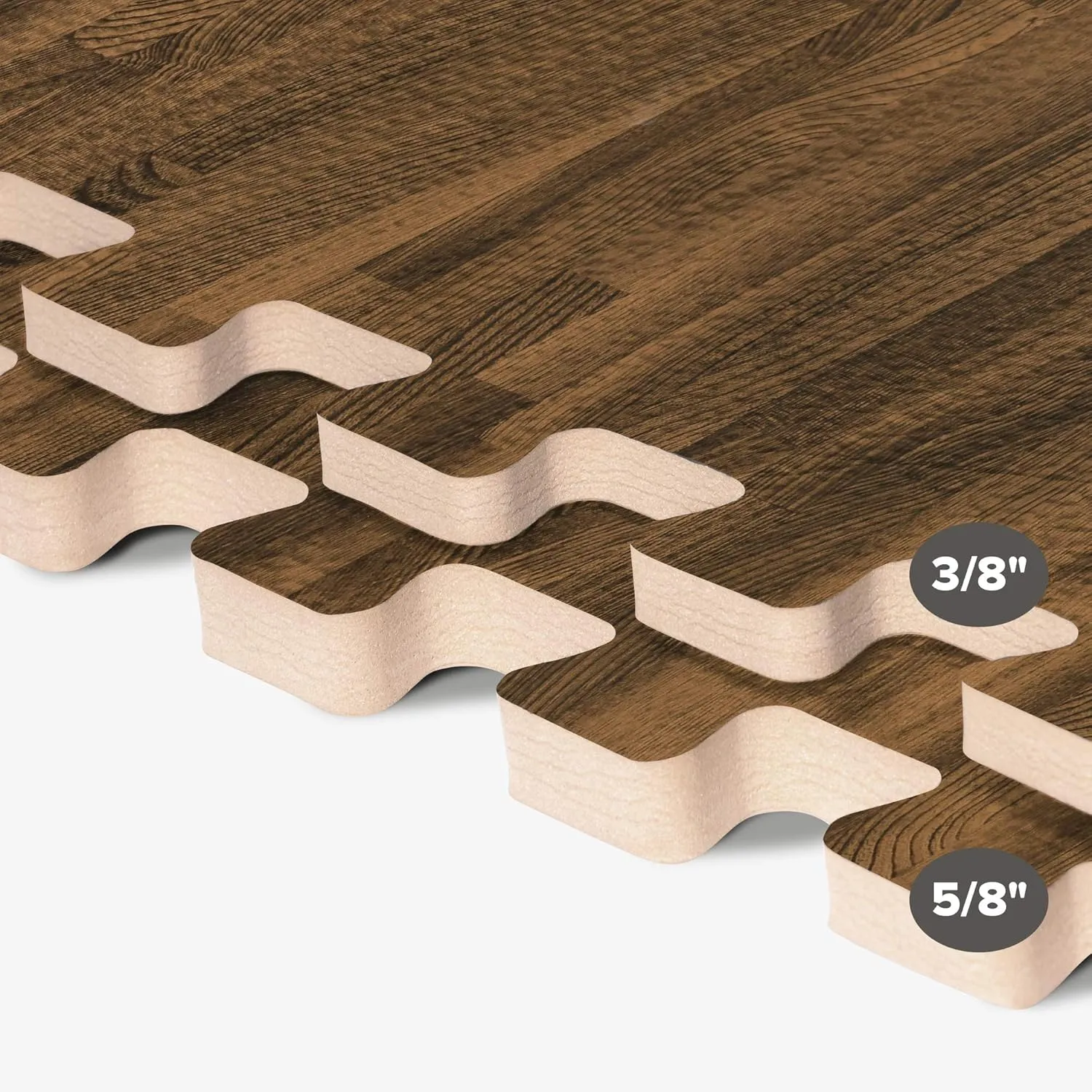 Forest Floor 5/8 Inch Thick Printed Foam Tiles, Premium Wood Grain Interlocking Foam Floor Mats, Anti-Fatigue Flooring