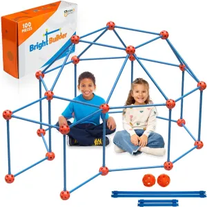 Fort Building Kit for Kids 4-8 - 100 Pieces - DIY STEM Fort Making Set for Indoor & Outdoor Play - Large Creative Construction Set for Boys & Girls - Blue & Red - Bright Builders