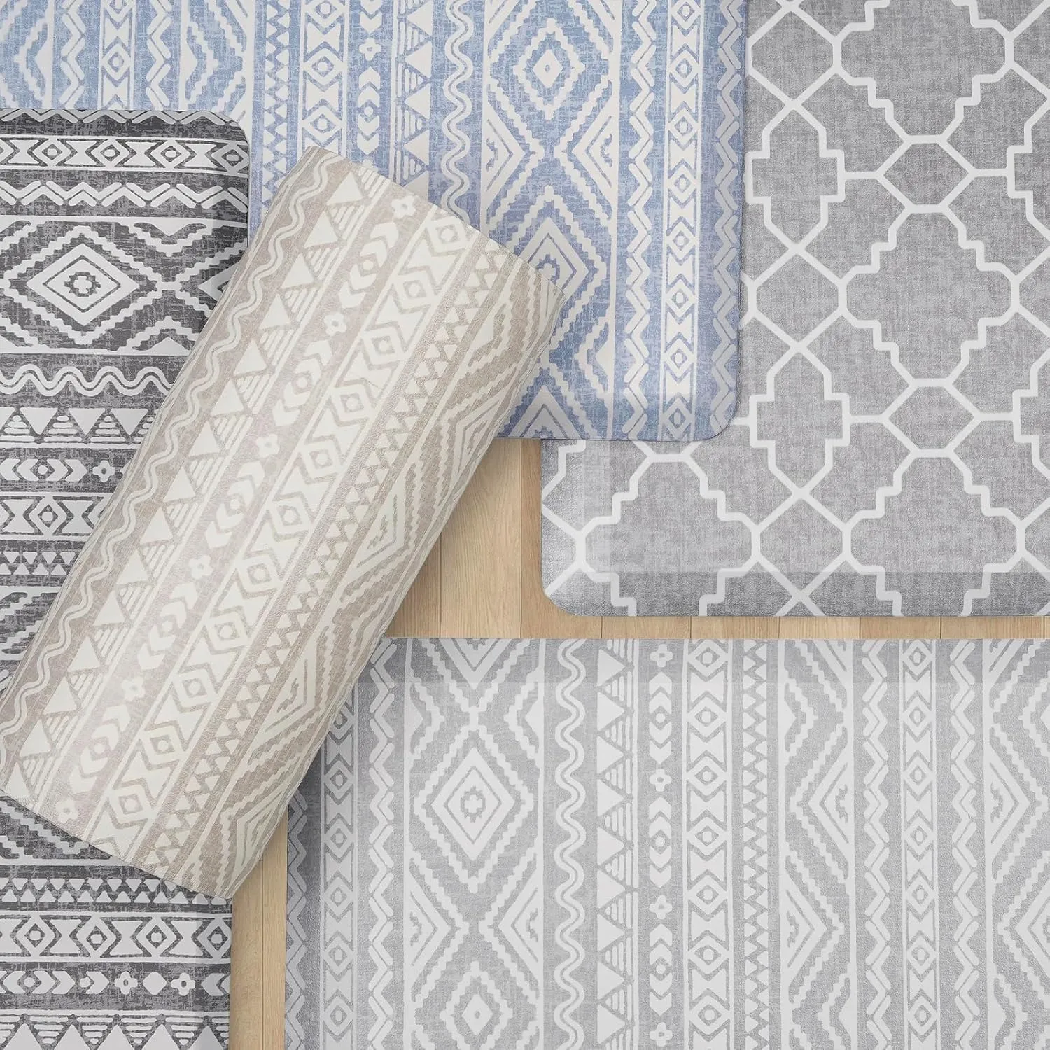 FRESHMINT Boho Kitchen Mat 17.3"x60" 0.47" Narrow Anti-Fatigue Cushioned Kitchen Mats for Floor, Long Waterproof Non Slip Comfort Standing Mat Kitchen Rug Runner for Kitchen Sink, Oatmeal Beige
