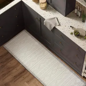 FRESHMINT Boho Kitchen Mat 17.3"x60" 0.47" Narrow Anti-Fatigue Cushioned Kitchen Mats for Floor, Long Waterproof Non Slip Comfort Standing Mat Kitchen Rug Runner for Kitchen Sink, Oatmeal Beige