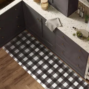 FRESHMINT Farmhouse Kitchen Mat 0.47" Thick 17.3"x60" Anti-Fatigue Cushioned Kitchen Mats for Floor Waterproof Non Slip Comfort Standing Mat Long Rug for Decor Sink Office, Buffalo Plaid Black