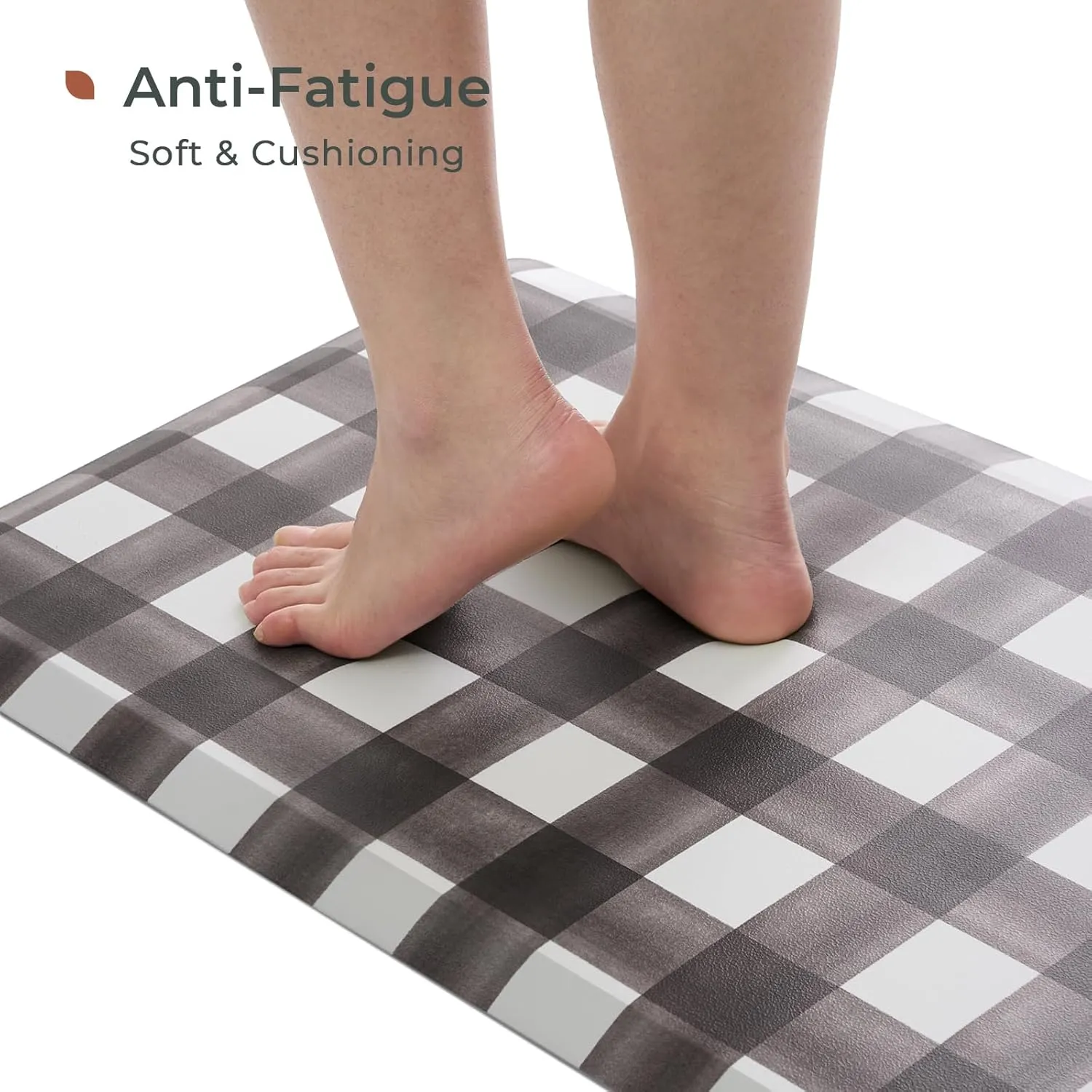 FRESHMINT Farmhouse Kitchen Mat 0.47" Thick 17.3"x60" Anti-Fatigue Cushioned Kitchen Mats for Floor Waterproof Non Slip Comfort Standing Mat Long Rug for Decor Sink Office, Buffalo Plaid Black