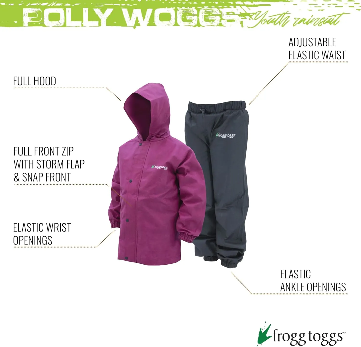 FROGG TOGGS Youth Polly Woggs Waterproof Breathable Rain Suit