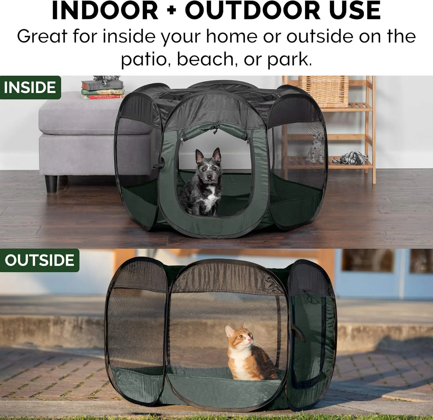 Furhaven Portable Dog Playpen Cat Tent, Pet playground/kennel foldable indoor outdoor zippered puppy crate - Hunter Green, Small
