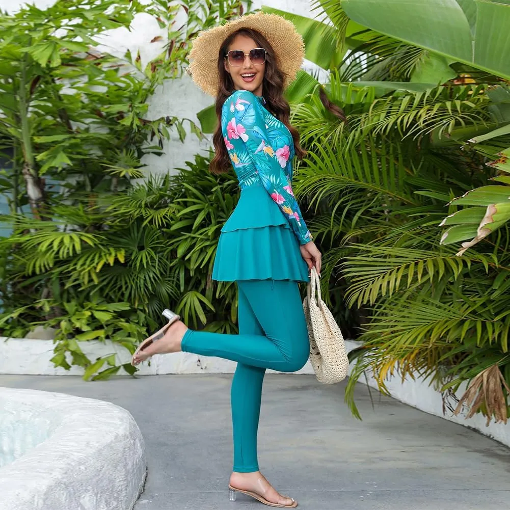 FYMNSI Muslim Burkini Swimsuits for Women Modest Islamic Swimwear Full Body Swimming Dress Tops Pants Hijab 3 Piece Rashguard