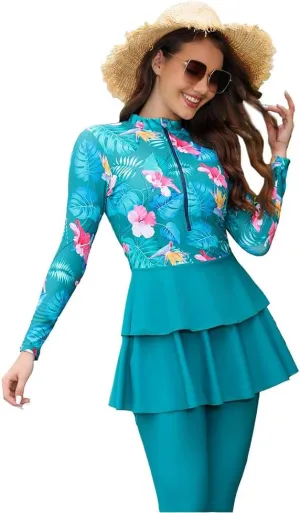 FYMNSI Muslim Burkini Swimsuits for Women Modest Islamic Swimwear Full Body Swimming Dress Tops Pants Hijab 3 Piece Rashguard