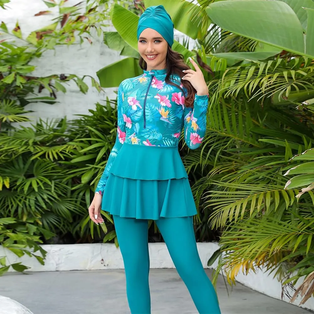 FYMNSI Muslim Burkini Swimsuits for Women Modest Islamic Swimwear Full Body Swimming Dress Tops Pants Hijab 3 Piece Rashguard