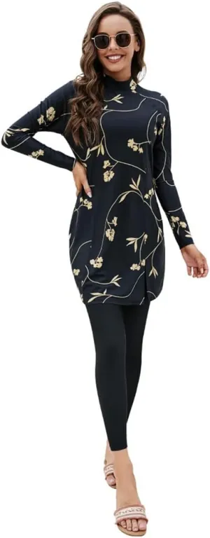 FYMNSI Women Modest Muslim Swimsuits Full Body Islamic Arabic Burkini 2 Pieces Swimming Dress Suit Rash Guard Swimwear