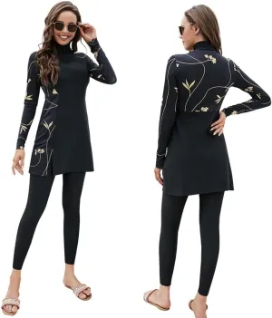 FYMNSI Women Modest Muslim Swimsuits Full Body Islamic Arabic Burkini 2 Pieces Swimming Dress Suit Rash Guard Swimwear
