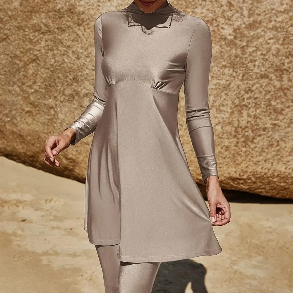 FYMNSI Women Modest Muslim Swimsuits Full Body Islamic Arabic Burkini 2 Pieces Swimming Dress Suit Rash Guard Swimwear