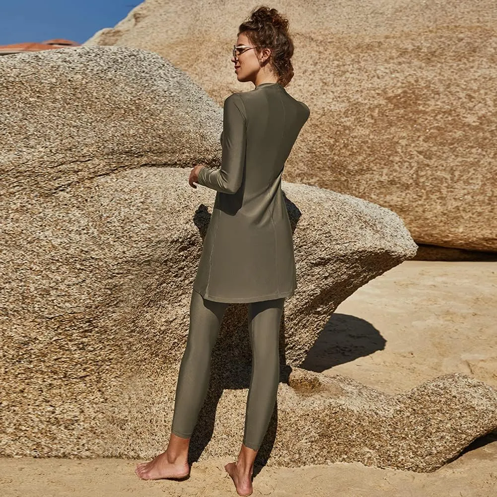 FYMNSI Women Modest Muslim Swimsuits Full Body Islamic Arabic Burkini 2 Pieces Swimming Dress Suit Rash Guard Swimwear