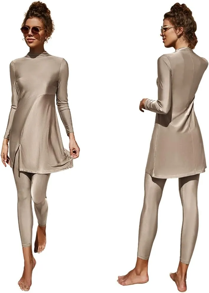 FYMNSI Women Modest Muslim Swimsuits Full Body Islamic Arabic Burkini 2 Pieces Swimming Dress Suit Rash Guard Swimwear