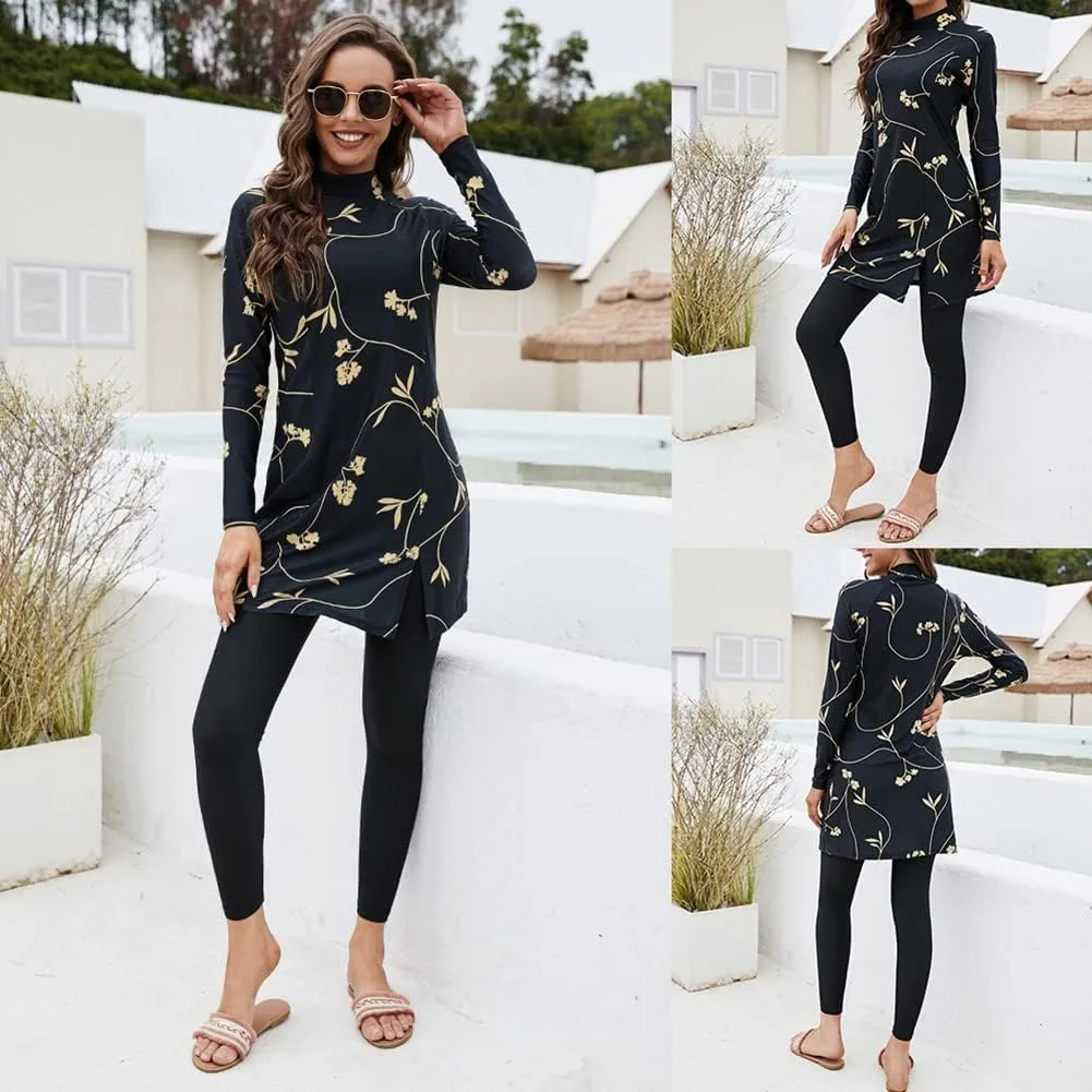 FYMNSI Women Modest Muslim Swimsuits Full Body Islamic Arabic Burkini 2 Pieces Swimming Dress Suit Rash Guard Swimwear