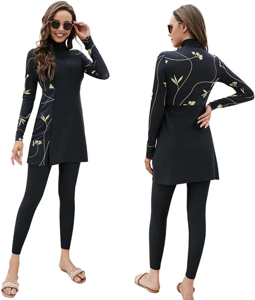 FYMNSI Women Modest Muslim Swimsuits Full Body Islamic Arabic Burkini 2 Pieces Swimming Dress Suit Rash Guard Swimwear
