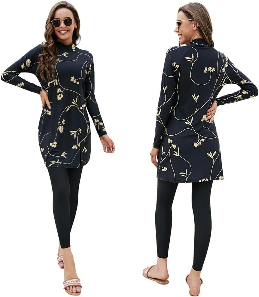 FYMNSI Women Modest Muslim Swimsuits Full Body Islamic Arabic Burkini 2 Pieces Swimming Dress Suit Rash Guard Swimwear