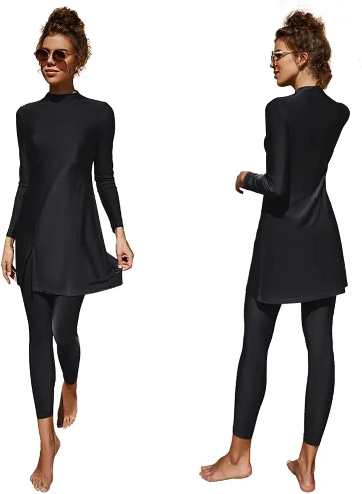 FYMNSI Women Modest Muslim Swimsuits Full Body Islamic Arabic Burkini 2 Pieces Swimming Dress Suit Rash Guard Swimwear