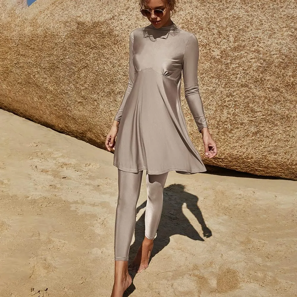 FYMNSI Women Modest Muslim Swimsuits Full Body Islamic Arabic Burkini 2 Pieces Swimming Dress Suit Rash Guard Swimwear