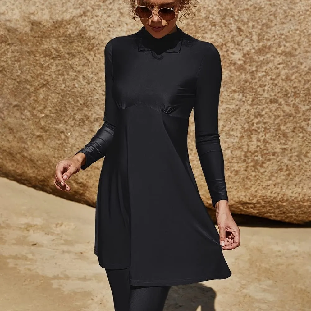 FYMNSI Women Modest Muslim Swimsuits Full Body Islamic Arabic Burkini 2 Pieces Swimming Dress Suit Rash Guard Swimwear