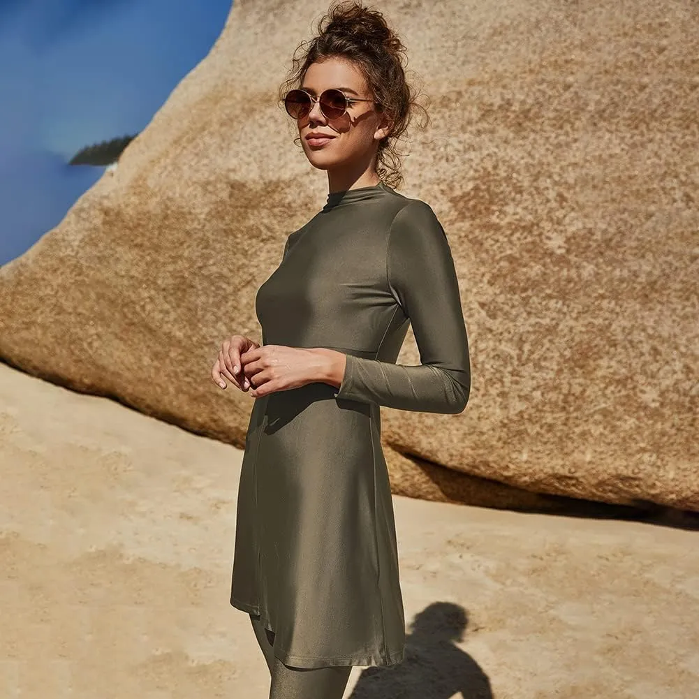 FYMNSI Women Modest Muslim Swimsuits Full Body Islamic Arabic Burkini 2 Pieces Swimming Dress Suit Rash Guard Swimwear