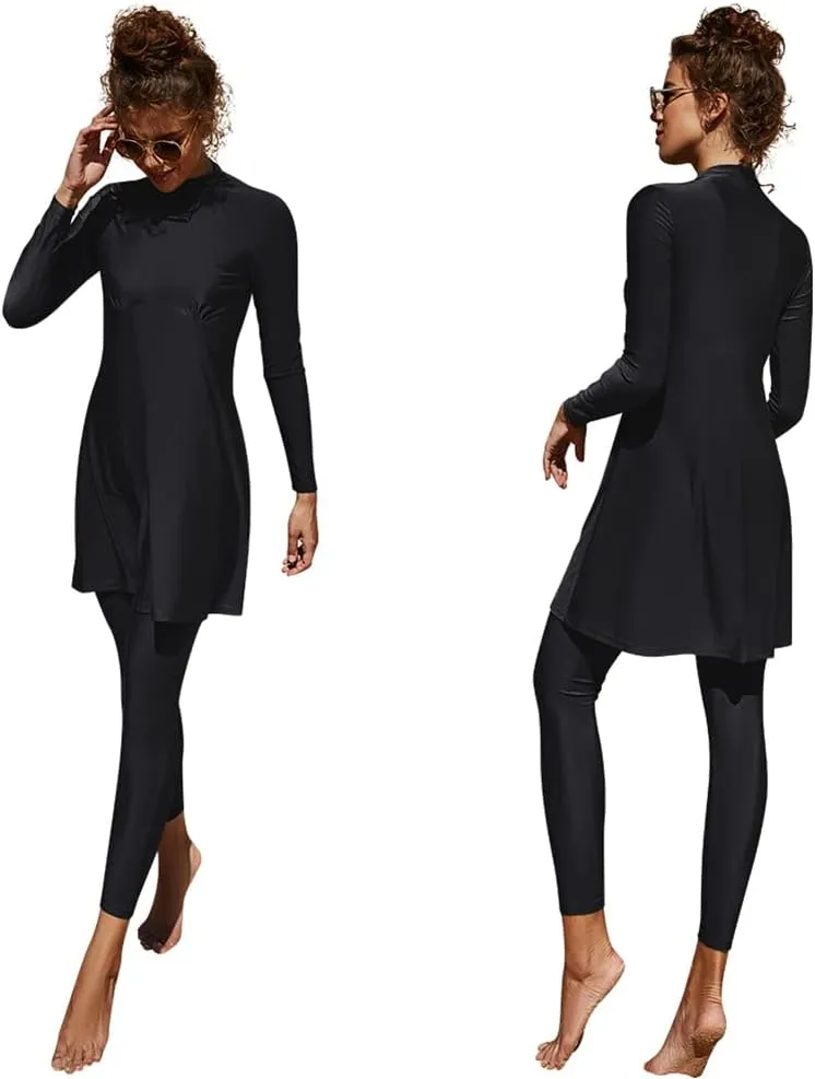 FYMNSI Women Modest Muslim Swimsuits Full Body Islamic Arabic Burkini 2 Pieces Swimming Dress Suit Rash Guard Swimwear