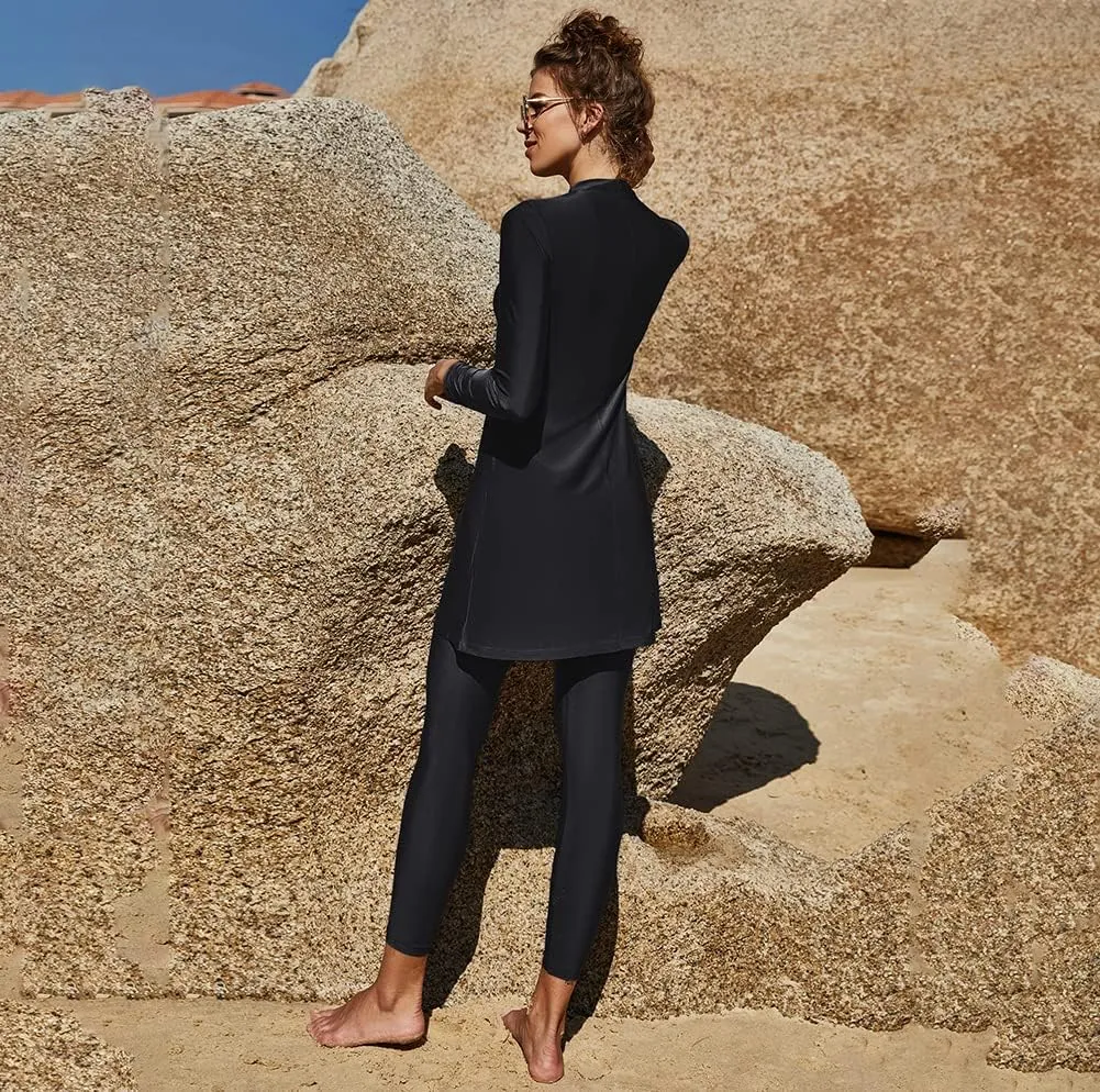 FYMNSI Women Modest Muslim Swimsuits Full Body Islamic Arabic Burkini 2 Pieces Swimming Dress Suit Rash Guard Swimwear