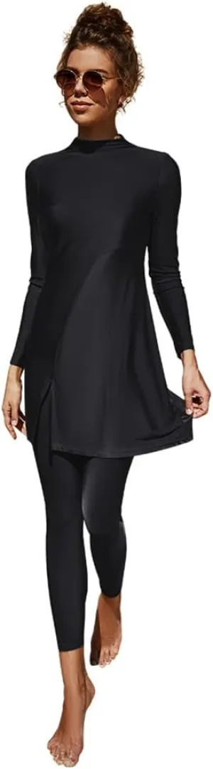FYMNSI Women Modest Muslim Swimsuits Full Body Islamic Arabic Burkini 2 Pieces Swimming Dress Suit Rash Guard Swimwear