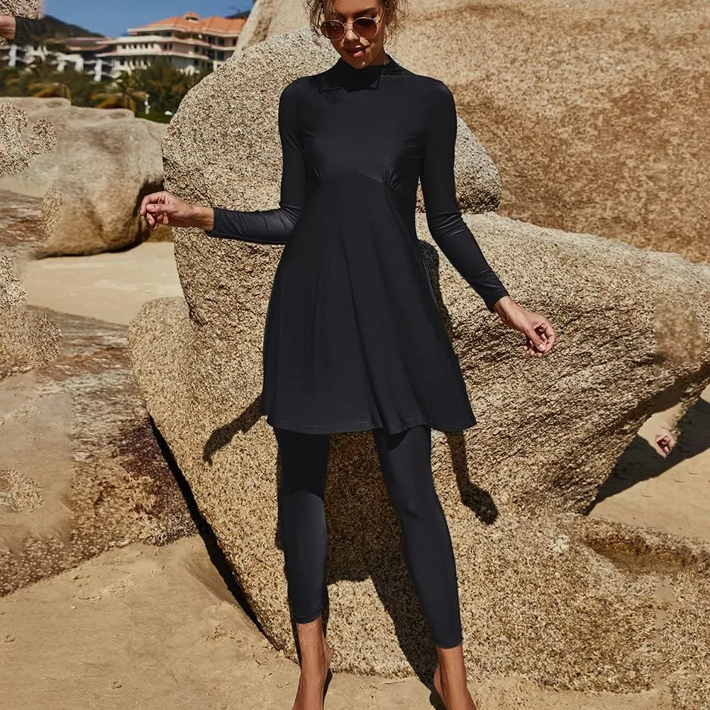 FYMNSI Women Modest Muslim Swimsuits Full Body Islamic Arabic Burkini 2 Pieces Swimming Dress Suit Rash Guard Swimwear