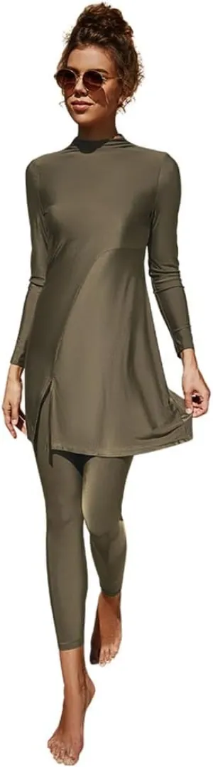 FYMNSI Women Modest Muslim Swimsuits Full Body Islamic Arabic Burkini 2 Pieces Swimming Dress Suit Rash Guard Swimwear