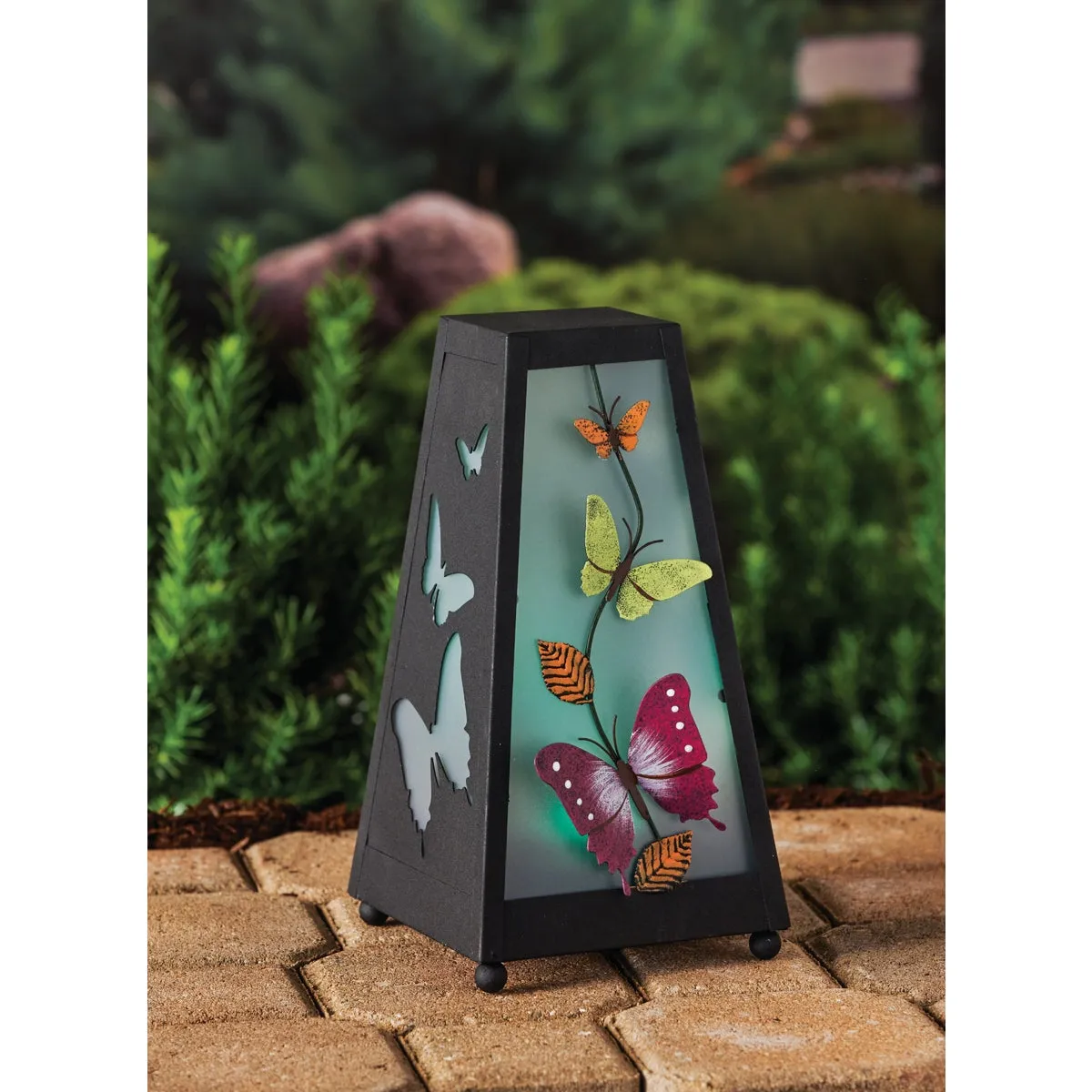 Garden Meadow 11 In. H. x 6 In. Dia. Metal LED Solar Lantern