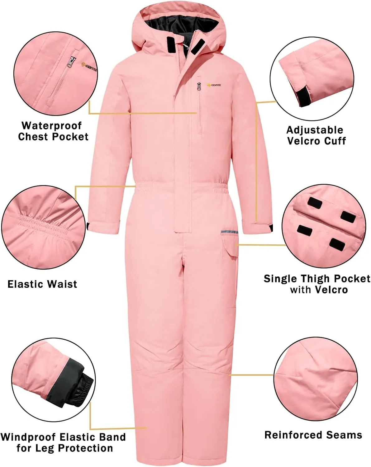 GEMYSE Kids One Pieces Ski Suits Jumpsuits Boys Girls' Winter Outdoor Snowboarding Waterproof Snowsuits
