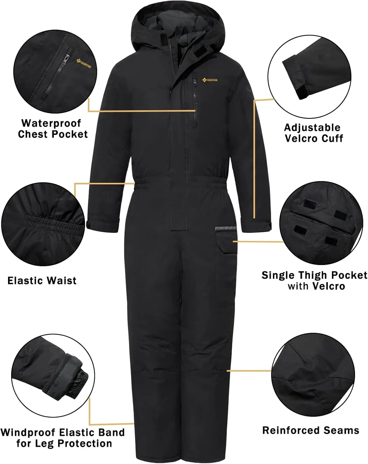 GEMYSE Kids One Pieces Ski Suits Jumpsuits Boys Girls' Winter Outdoor Snowboarding Waterproof Snowsuits