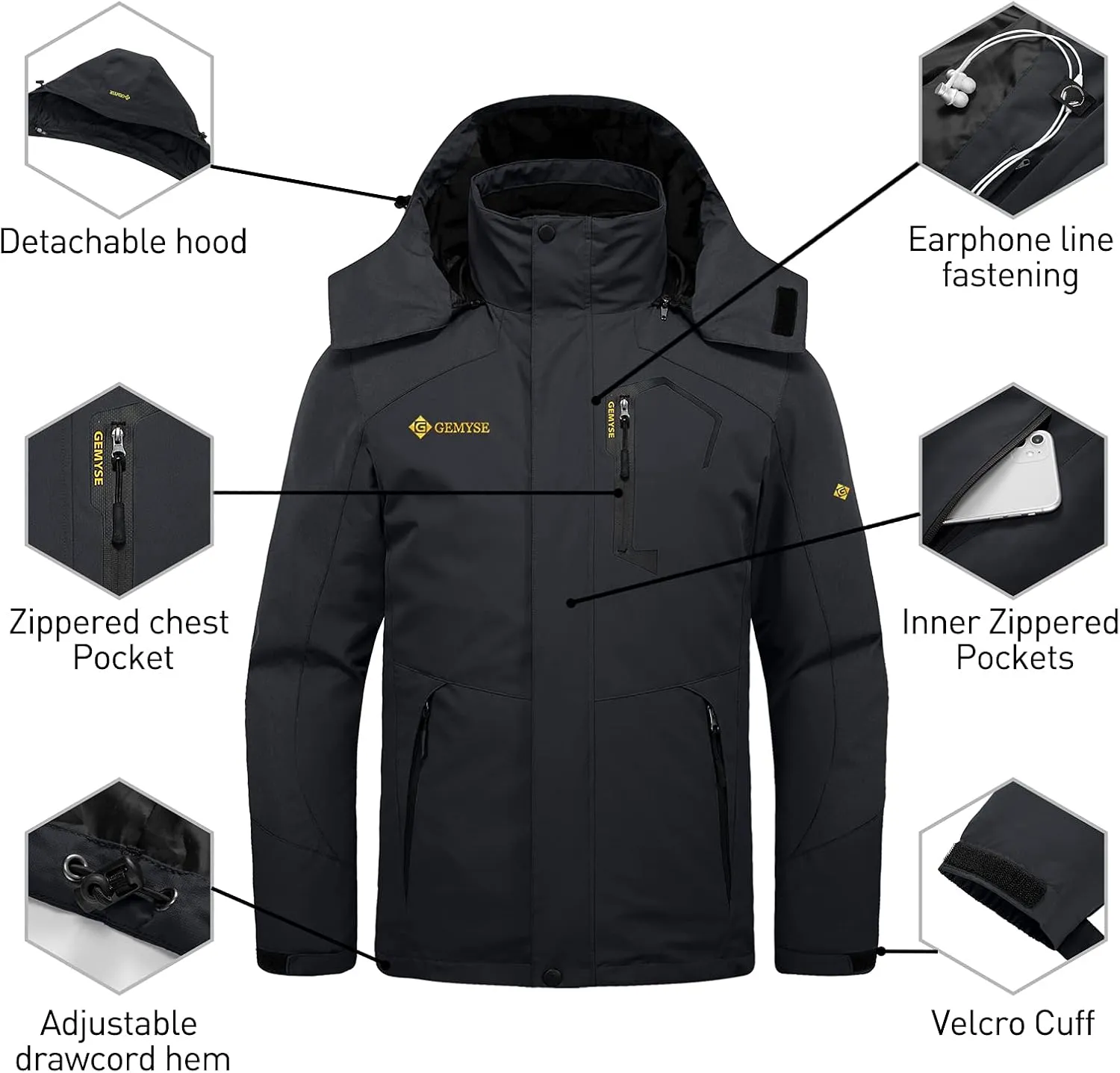 GEMYSE Men's Waterproof 3-in-1 Ski Snow Jacket Puffer Liner Insulated Winter Coat