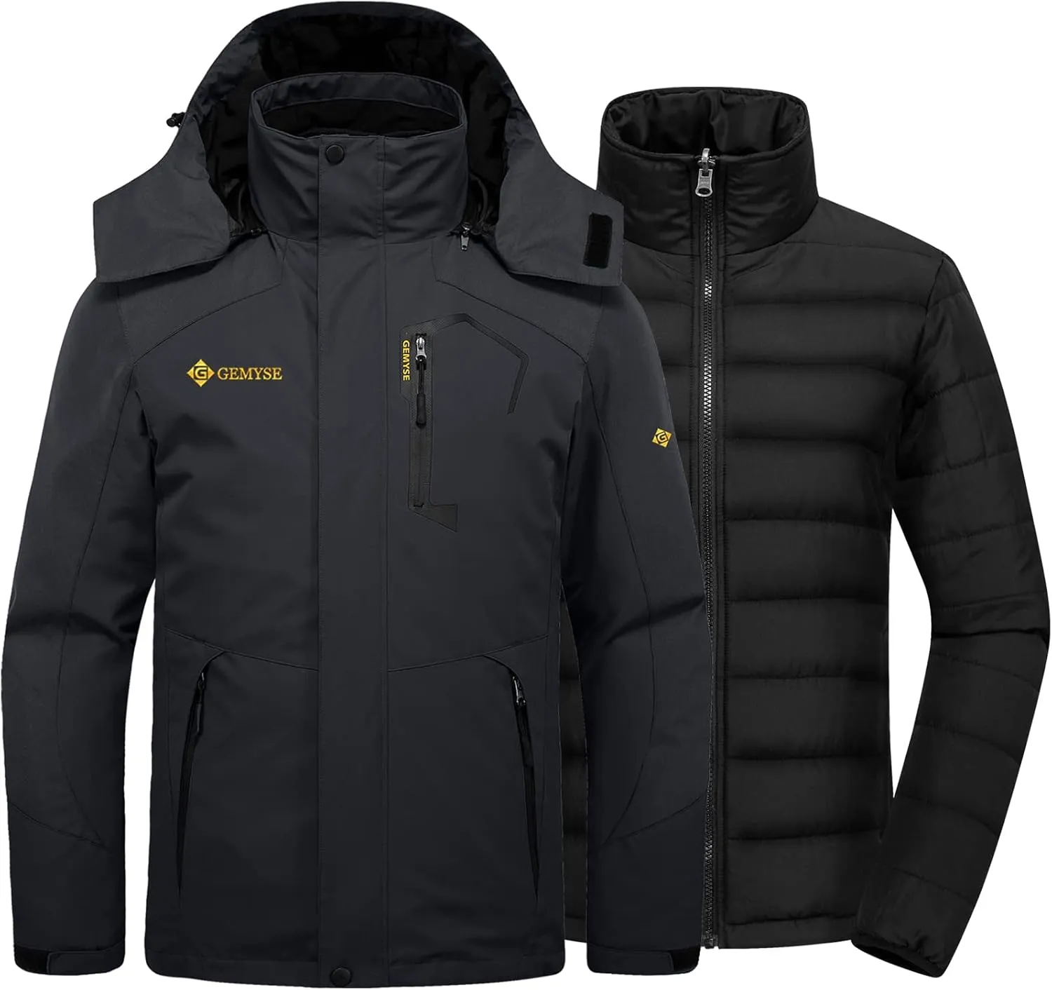 GEMYSE Men's Waterproof 3-in-1 Ski Snow Jacket Puffer Liner Insulated Winter Coat