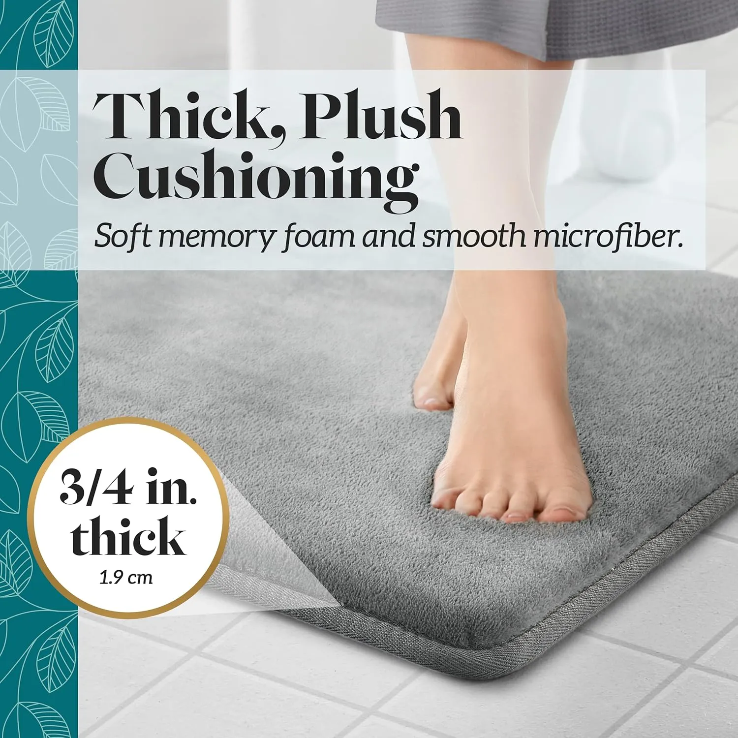 Genteele Memory Foam Bath Mat Non Slip Absorbent Super Cozy Velvet Bathroom Rug Carpet (20 inches X 32 inches, Grey)