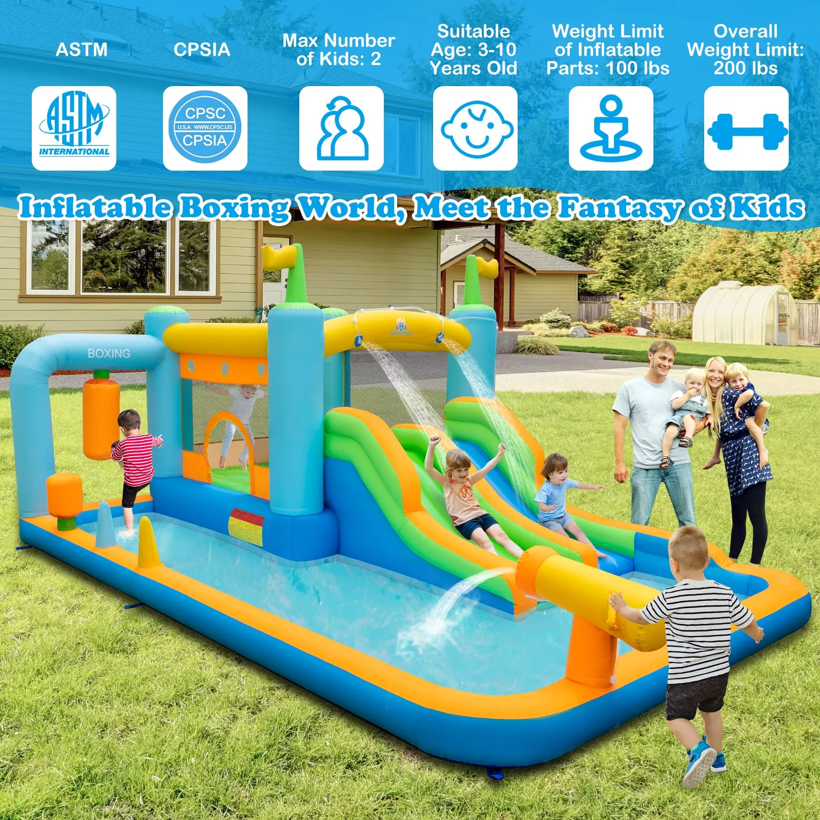 Giant Inflatable Water Slide for Kids Aged 3-10 Years (with 680W Blower)