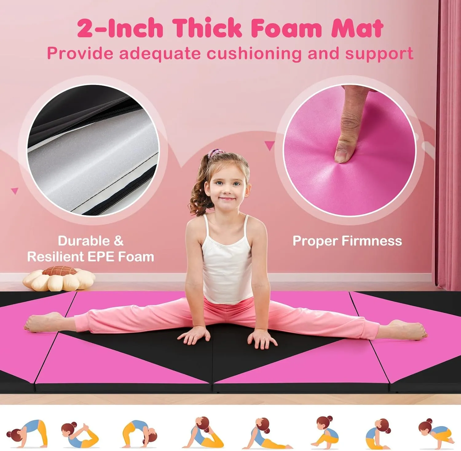 Giantex 4'x10'x 2" Gymnastics Mat, 4-Panel Folding Aerobics Exercise Mat w/Hook & Loop Fastener, Carrying Handle, Portable Tumbling Mat for Stretching Yoga Cheerleading Martial Arts