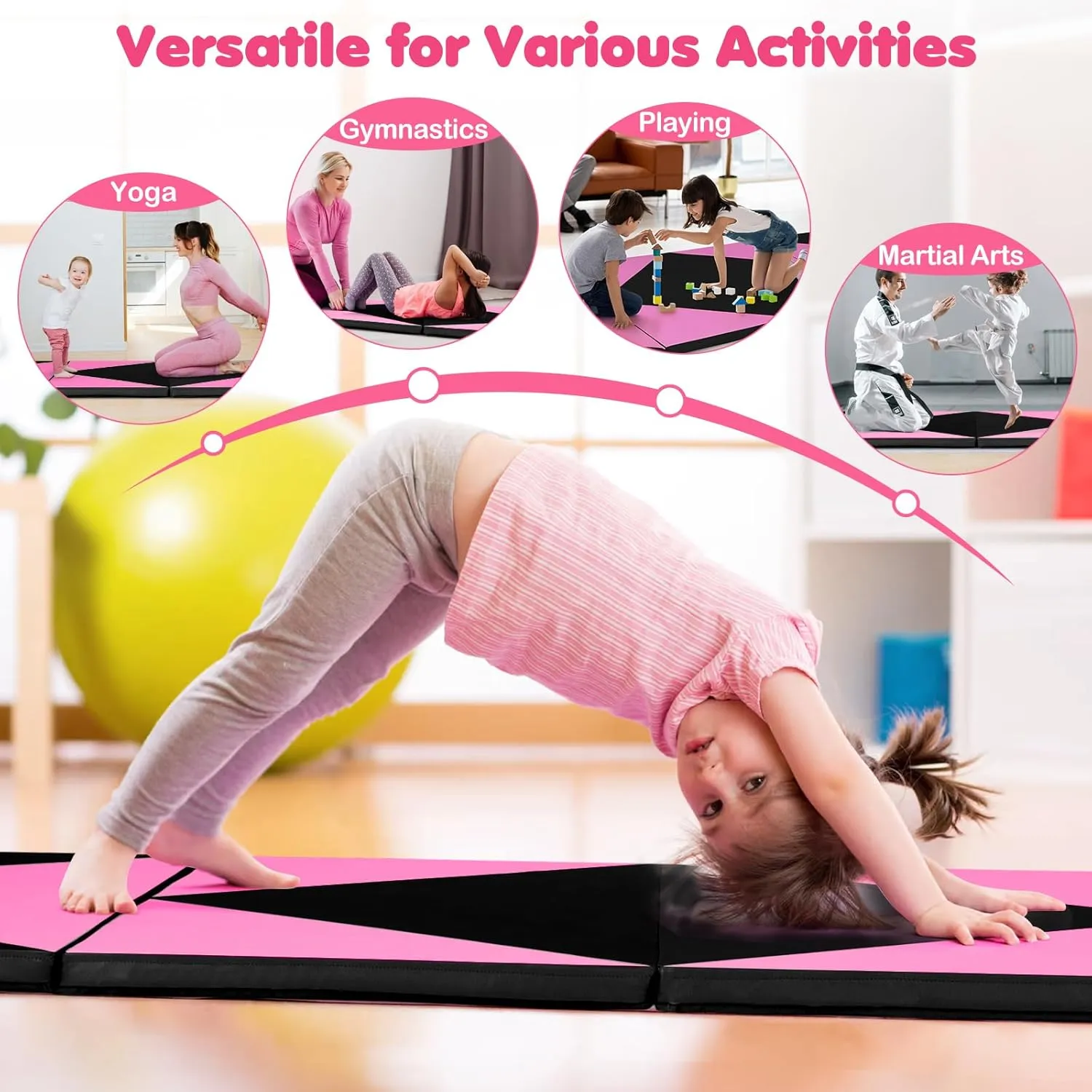Giantex 4'x10'x 2" Gymnastics Mat, 4-Panel Folding Aerobics Exercise Mat w/Hook & Loop Fastener, Carrying Handle, Portable Tumbling Mat for Stretching Yoga Cheerleading Martial Arts