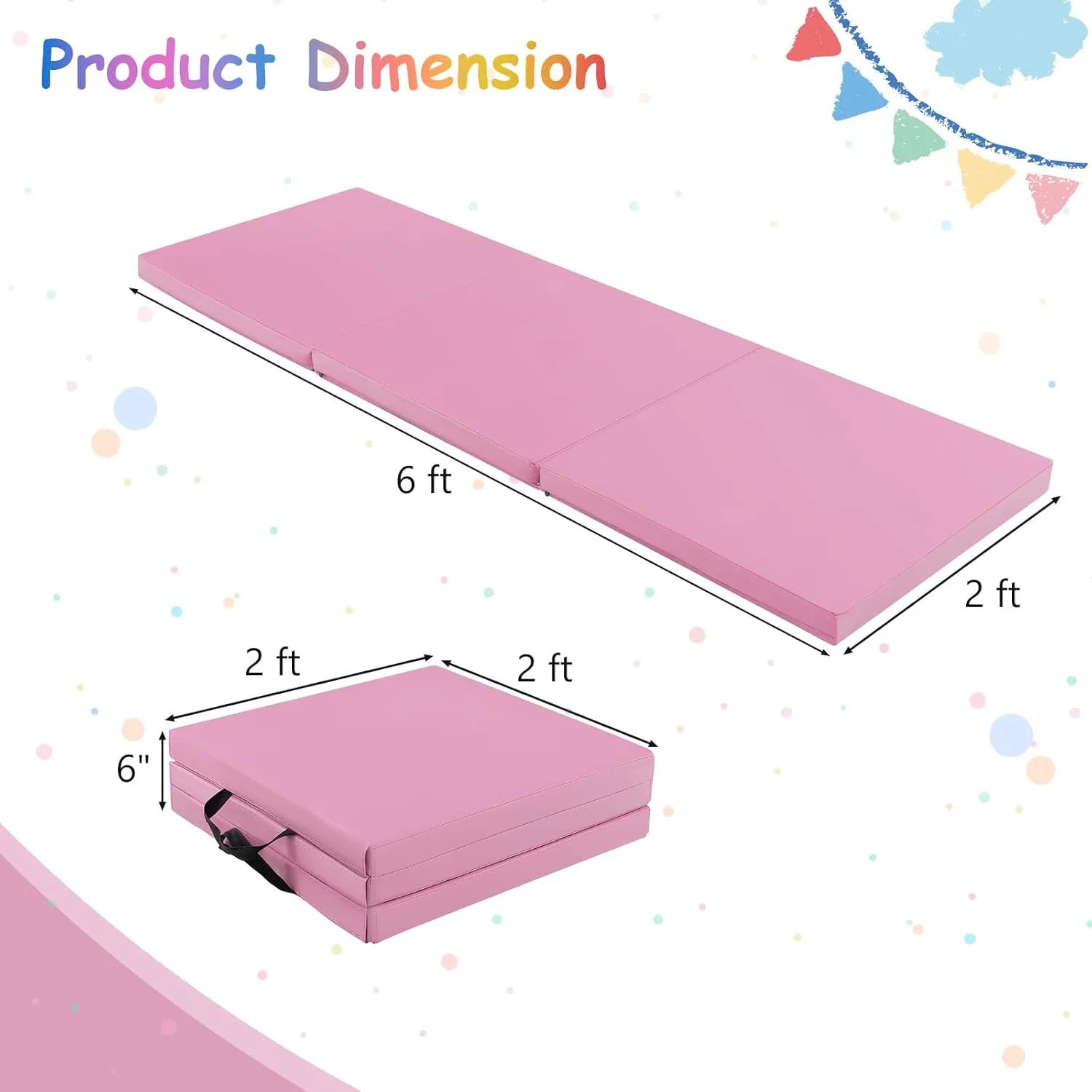 Giantex 6'x 2' Gymnastics Mat, 2" Thick Folding Tumbling Mat with Hook and Loop Fastener, Foldable Gym Mat with Carrying Handles, Cheer Mats for Kids Adults Home Exercise Aerobics Fitness