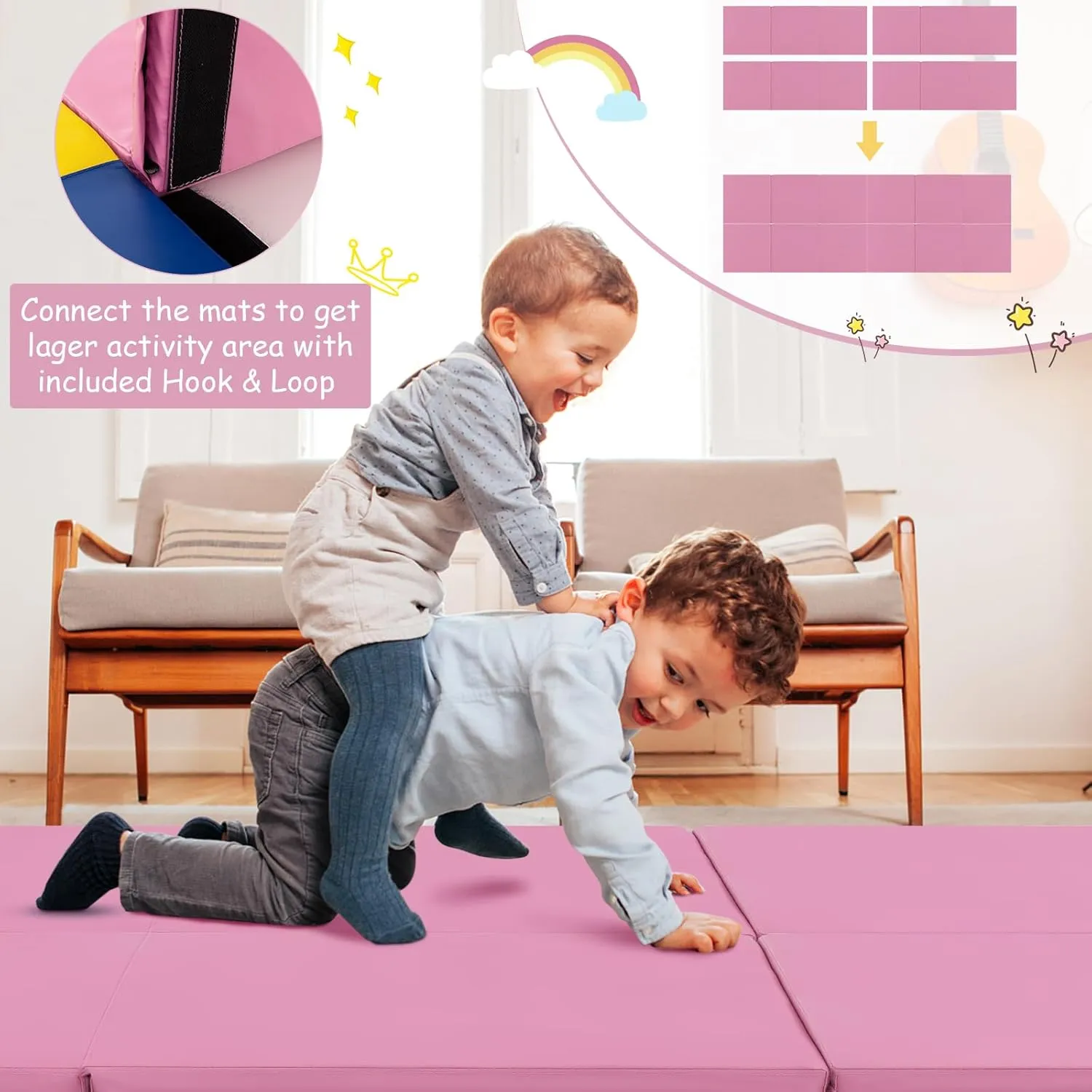 Giantex 6'x 2' Gymnastics Mat, 2" Thick Folding Tumbling Mat with Hook and Loop Fastener, Foldable Gym Mat with Carrying Handles, Cheer Mats for Kids Adults Home Exercise Aerobics Fitness
