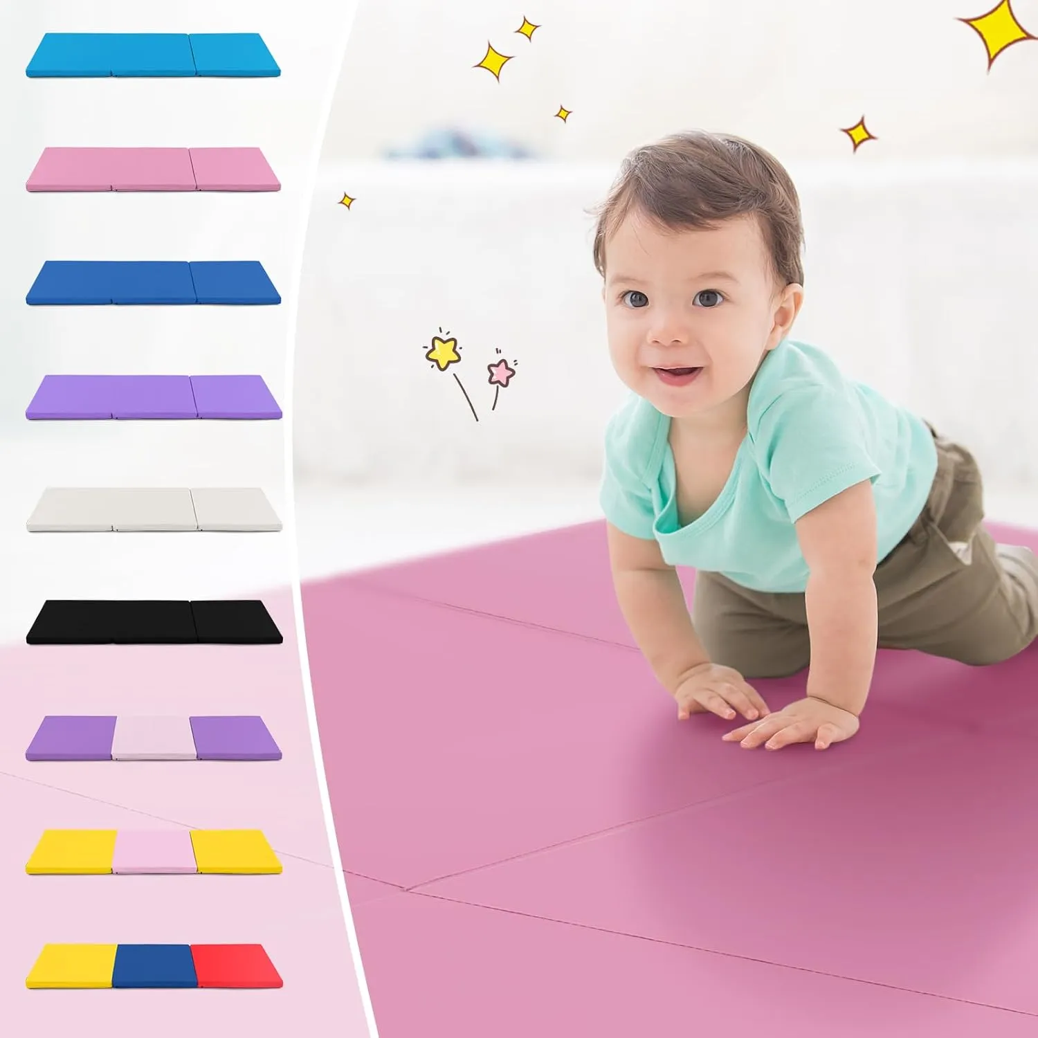 Giantex 6'x 2' Gymnastics Mat, 2" Thick Folding Tumbling Mat with Hook and Loop Fastener, Foldable Gym Mat with Carrying Handles, Cheer Mats for Kids Adults Home Exercise Aerobics Fitness
